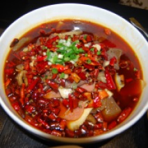 We also ate this spicy Sichuan tofu and organ soup - gotta love the chilies!