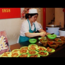 Fried Durian (left) & Hot&Sour Rice Noodles being served up