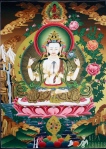 11-Four Arms Chenrezig Double Lotus Thangka Painting-B
